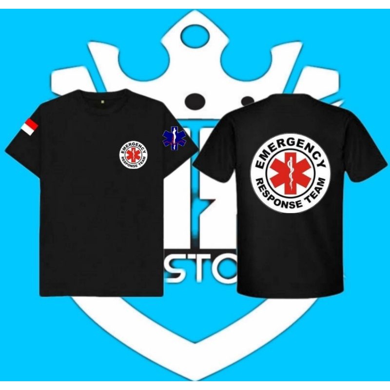 Baju Kaos Pria/Wanita Tulisan Logo Relawan Ambulance/Baju Emergency Respon Team/Baju Ambulance V.3
