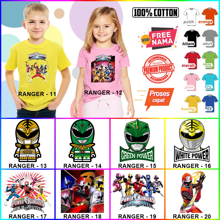 Baju Kaos ANAK DAN DEWASA POWER RANGER COUPLE (FREE NAMA)