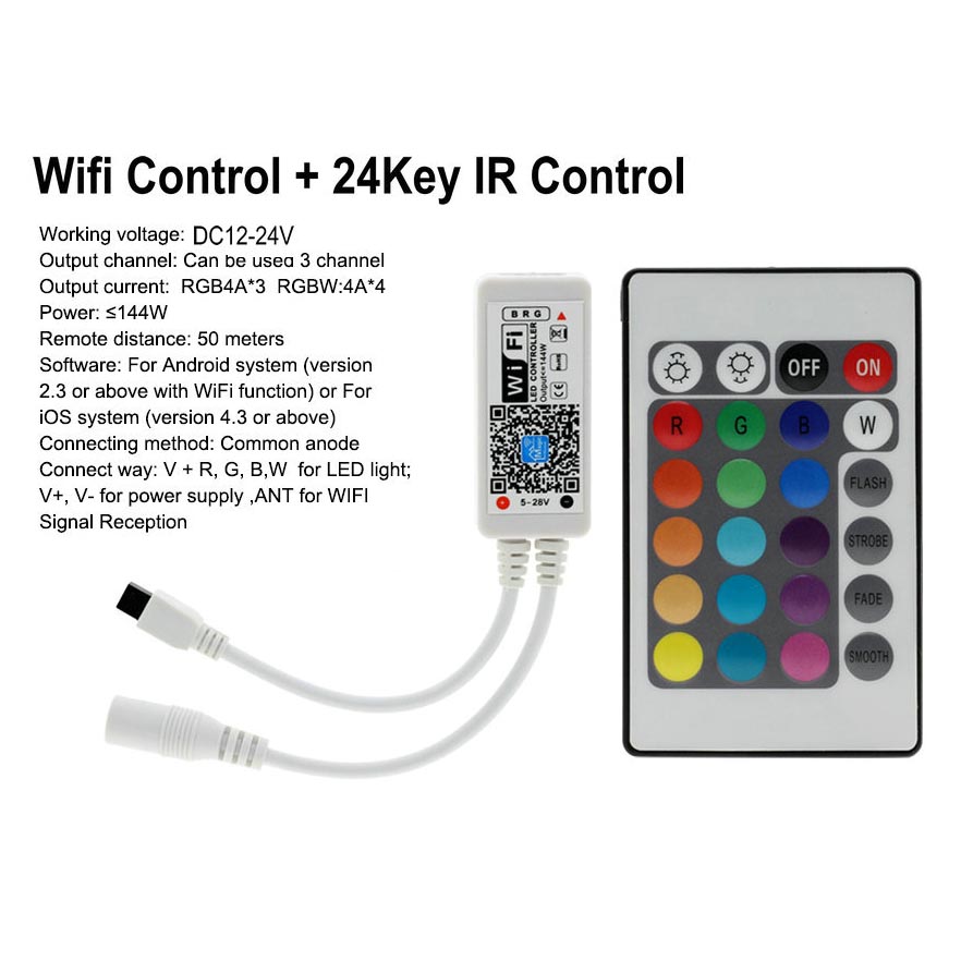 Remote Control Lampu LED RGB 24 Key with Wifi Controller