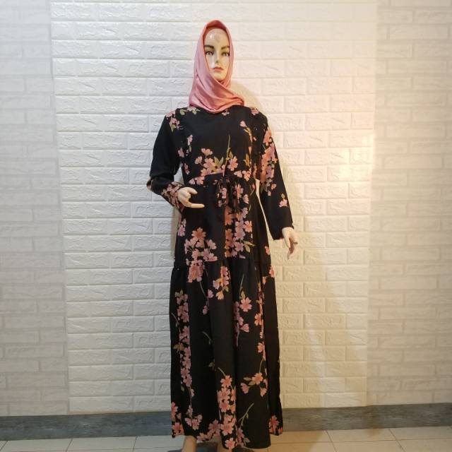 Gamis Motif Bunga (wolfis) - Hitam