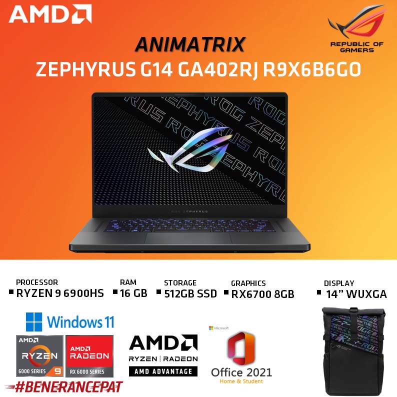 Jual ASUS ROG ZEPHYRUS G14 GA402RJ R9X6B6GO RYZEN 9 6900HS 16GB 512SSD ...