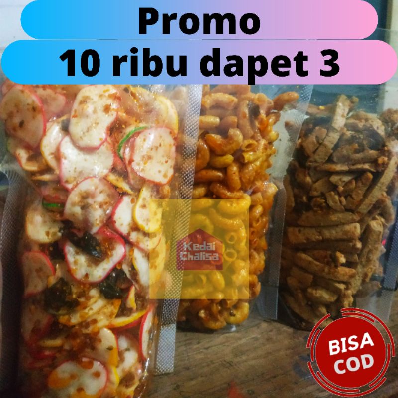 

Promo 10 ribu dapat 3 bungkus Basreng Sebling dan Makroni Bantat Pedas Daun Jeruk