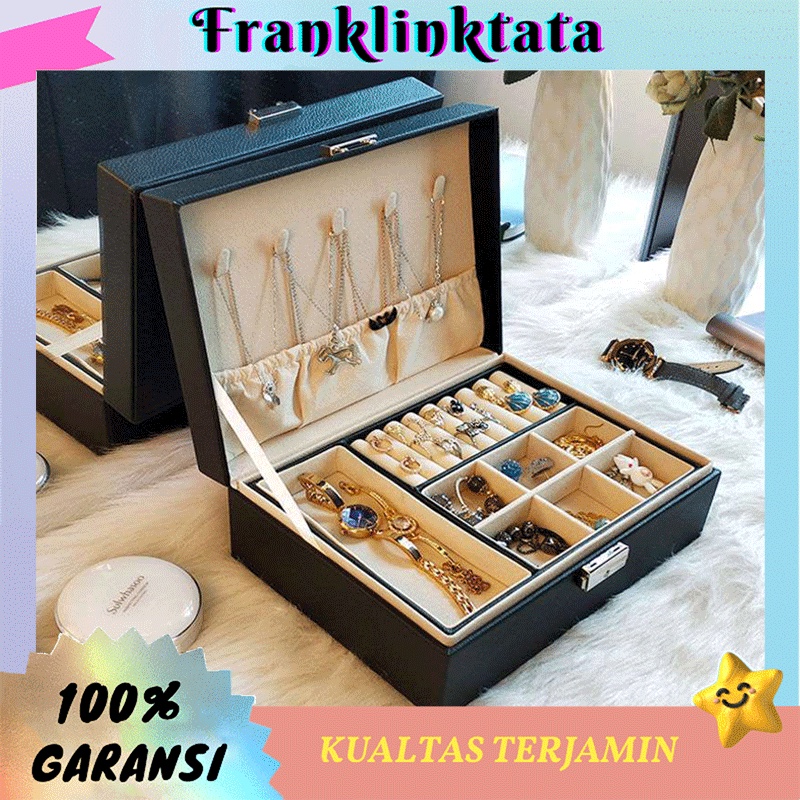 Barang spot * Jewerly Box / Kotak Penyimpanan Perhiasan Jam Tangan / Kotak Perhiasan Kulit / Cincin / Anting / Kalung/ jewelry box 2Tingkat/organizer lipstik/Multifungsi/Kotak Perhiasan/Termurahkotak jam tangan/kotak jam tangan/kotak perhiasan