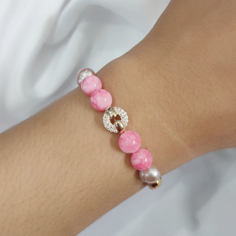 Gelang serut lapis emas mutiara air tawar kombinasi batu asli lombok Bersertifikat Gelang serut lapi