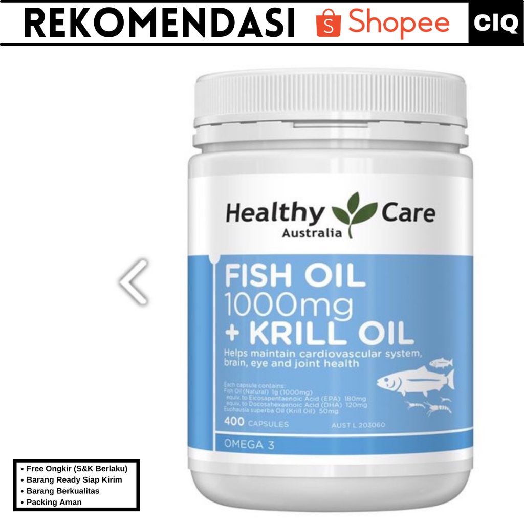 Healthy Care Fish Oil 1000mg Minyak Ikan Omega 3 Australia 400 Kapsul