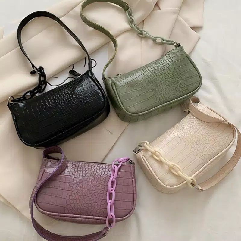 Croco Rantai CRT Tas Bahu Wanita Rantai Akrilik Shoulder Bag Bag Korea