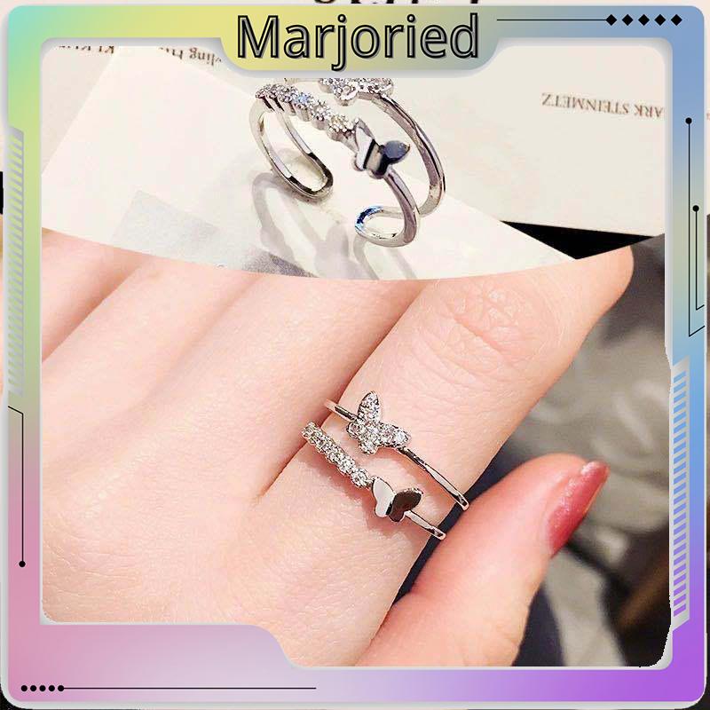 Double Butterfly Diamond Ring Pembukaan Cincin Dapat Disesuaikan Wanita Fashion Perhiasan Aksesoris Hadiah Natal-MJD