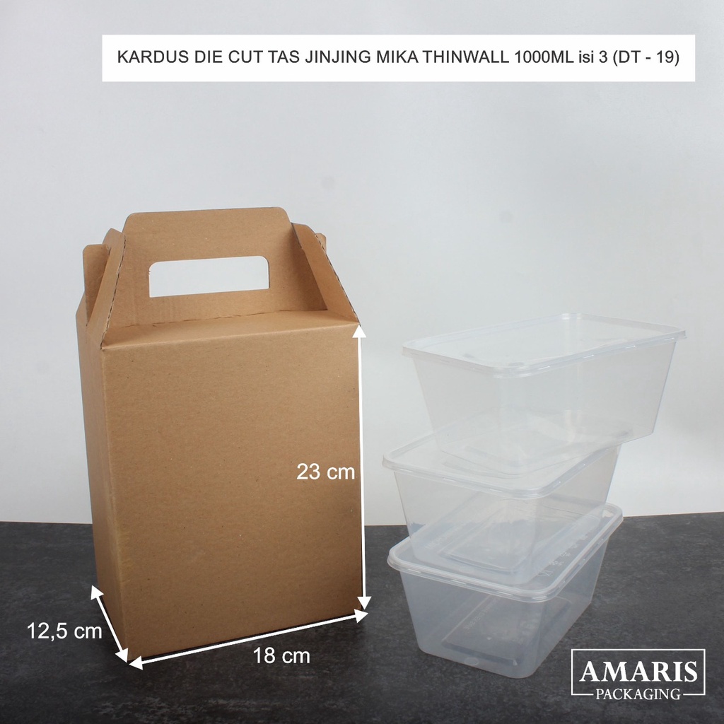 

DT-19 Kardus Die Cut Tas Jinjing Isi 3 Mika Thinwall 1000 ML Isi 10 Pcs Amaris Packaging