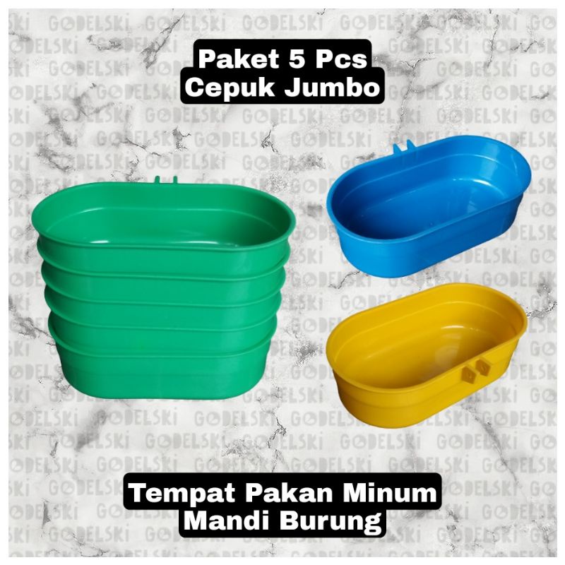 5 Pcs Cepuk Wadah Pakan Minum Mandi Burung Cepuk Oval Jumbo