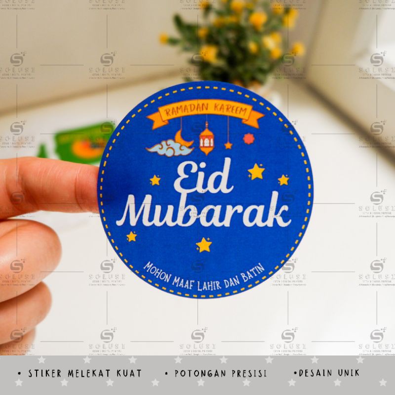 

Stiker Lebaran biru / stiker lebaran lucu / stiker bulat toples lebaran