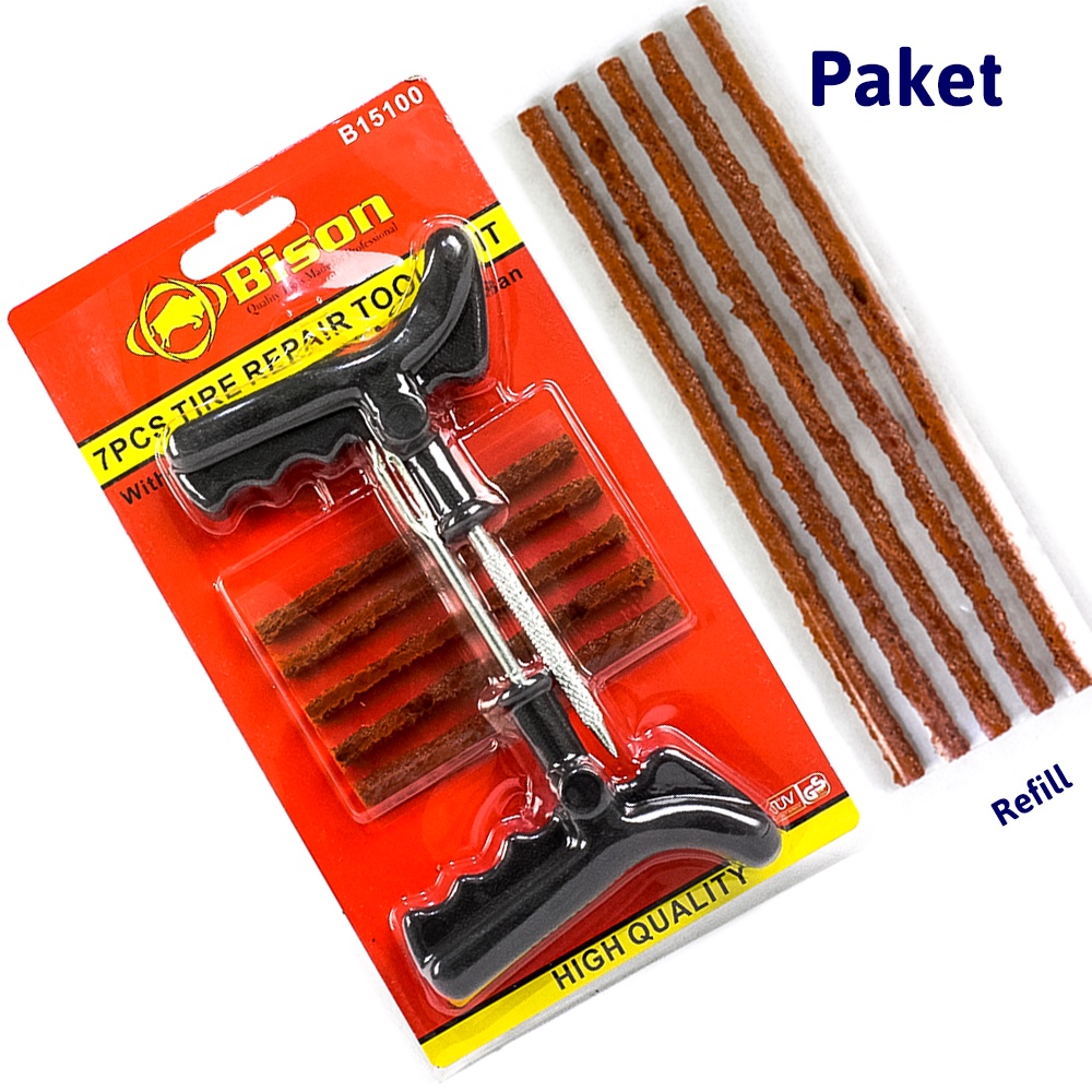 PAKET BISON 151 ALAT TAMBAL BAN TUBLES &amp; REFILL CACING KARET TUBELESS