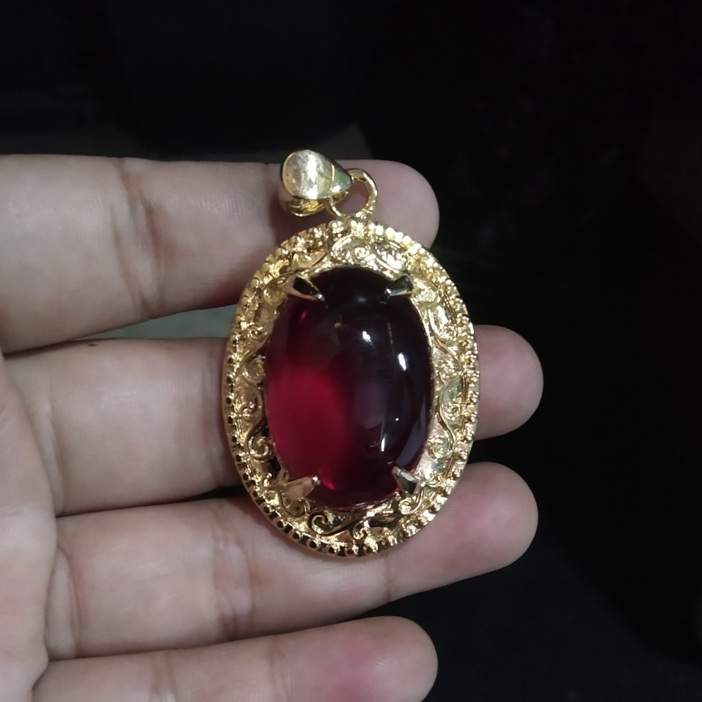 Liontin Batu Akik Merah Siam Bonus Kalung Titanium