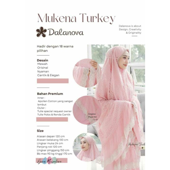 MUKENA TURKEY BY DALANOVA ORI/MUKENA TURKI DALANOVA/MUKENA UNTUK MAHAR