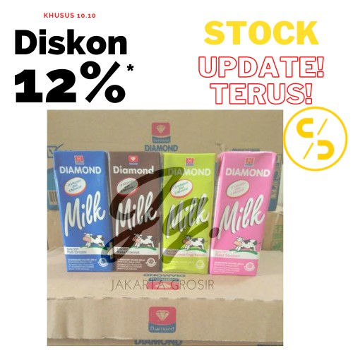 Susu UHT Diamond 1 Karton @12pcs 1 Liter UHT PREMIUM, COKLAT, LOW FAT