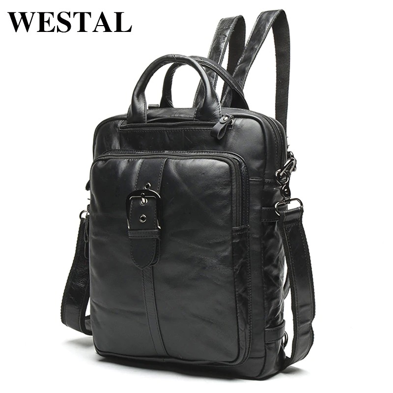 [IMPORT] Westal Pria Kulit Asli Tas Ransel Pria Laptop Kasual Pria Messenger Wanita Tas Ransel