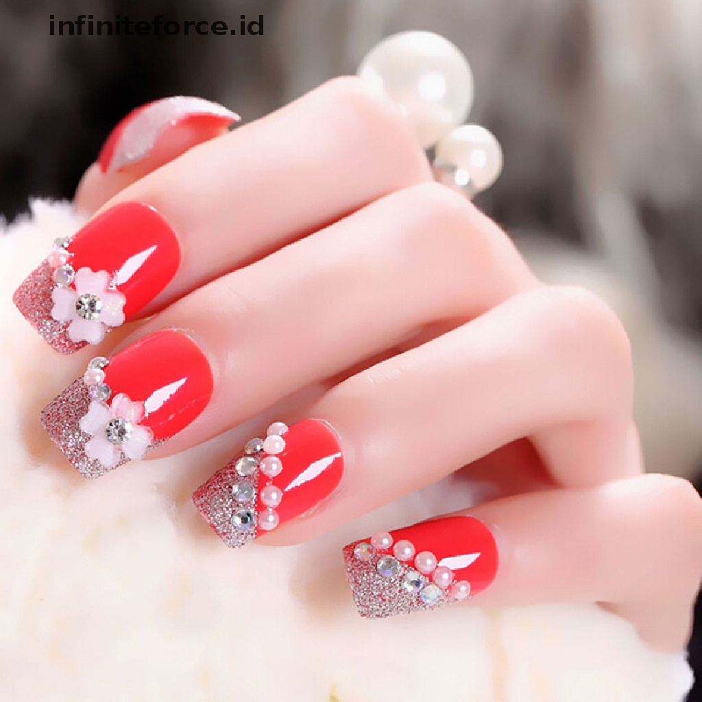 (infiniteforce.id) 24pcs / Set Kuku Palsu Akrilik UV gel full Cover Untuk Nail art / Manicure