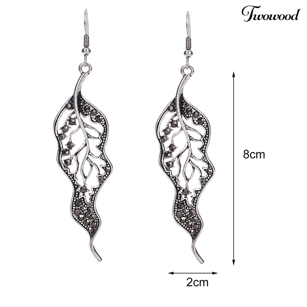 Twowood 1 Pair Hook Earrings Leaf Colored Rhinestones Jewelry Electroplated Long Lasting Drop Earrings for Wedding