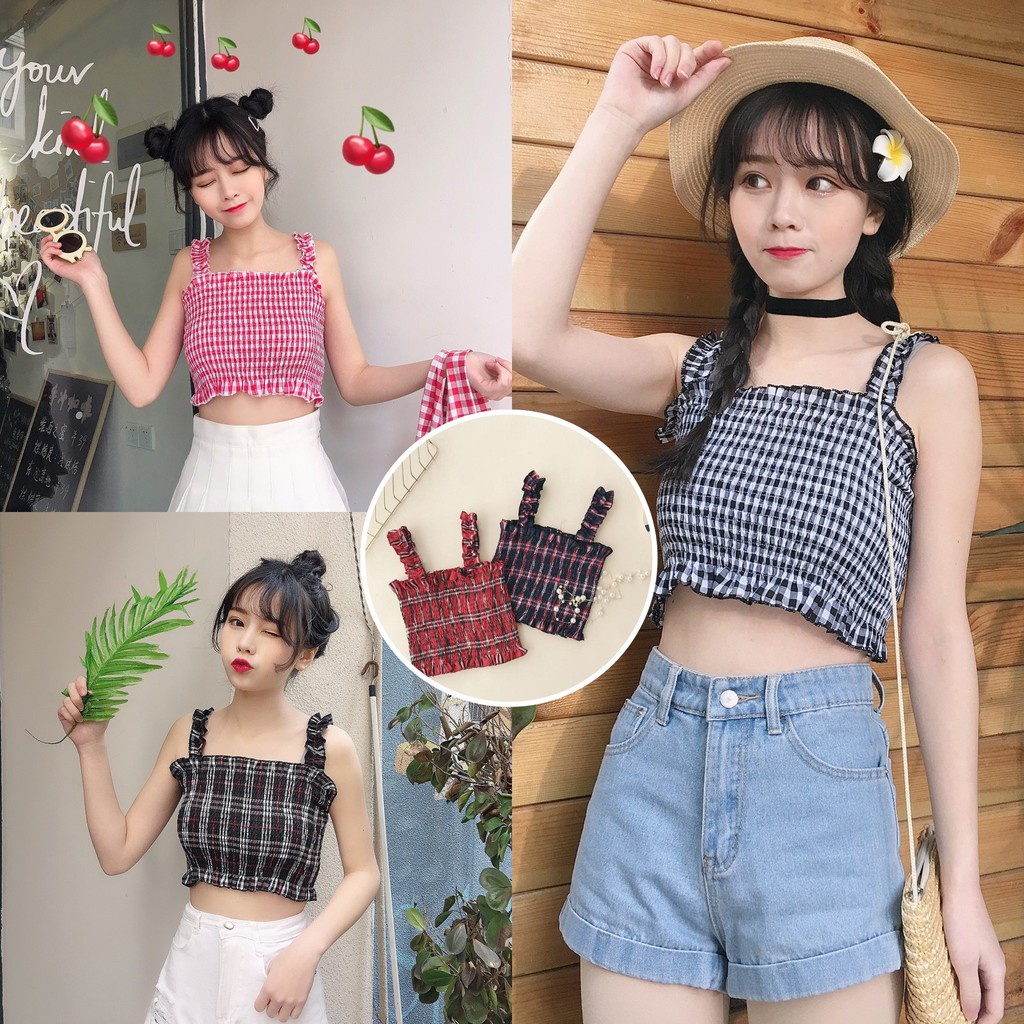 CROP TOP TANKTOP KERUT GINGHAM BY DARALINE