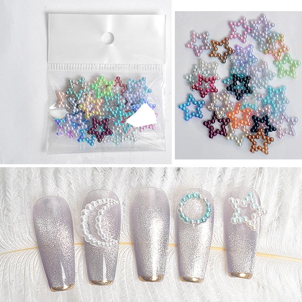 AUGUSTINA Agustina Mutiara Nail Art Dekorasi Gaya Jepang Buatan Tangan Kuku Rhinestones Hati Bulan Bintang Datar Kembali Bulat 3D Perhiasan Kuku