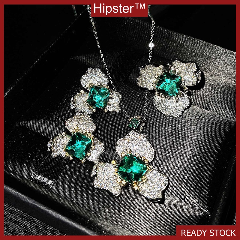 Dignified Generous Style Fashion Green Moissanite Jewelry Set