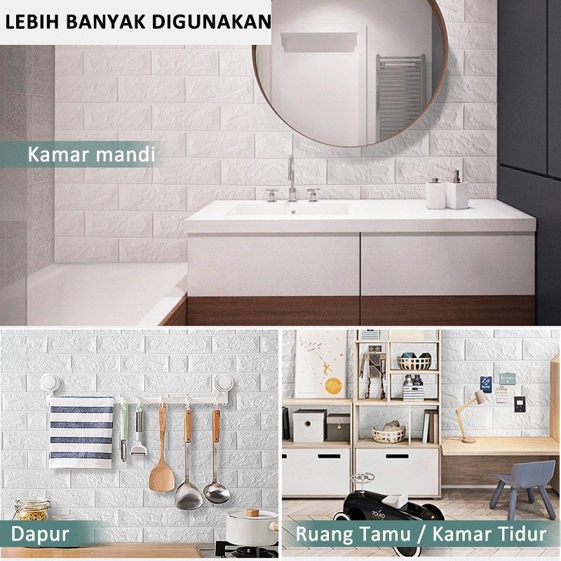 Wallpaper Dinding 3d Foam Batu Bata PUTIH 70x77,Ketebalan 1-2 mm (RONA WALLFOAM)