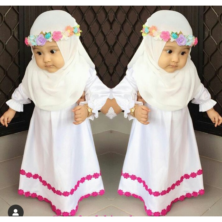Gamis Anak putih Free flower Crown
