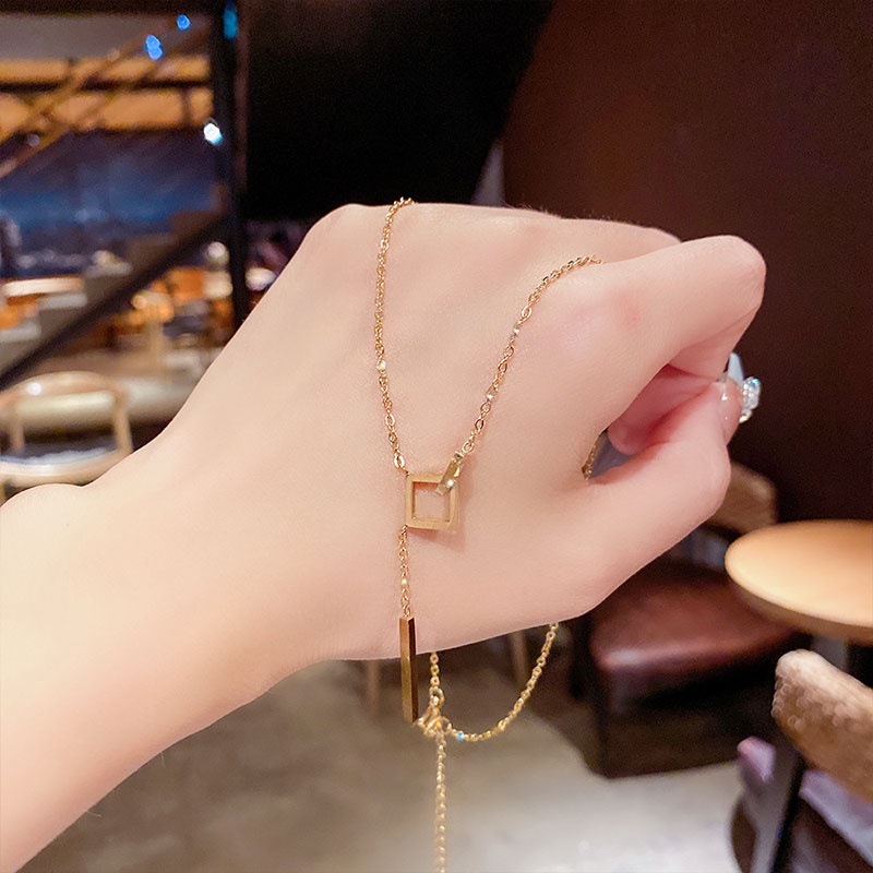 XiaoboACC Kalung Rantai Klavikula Bahan Titanium Steel Lapis Emas 18k Gaya Korea 41CM+6.0CM