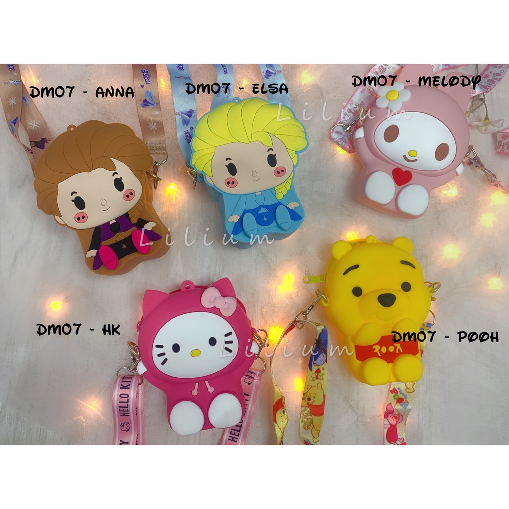 Tas Silikon Mini jelly bag DM05 DM06 DM07 Frozen Hello Kitty Melody Stella Dompet koin Purse bag anak