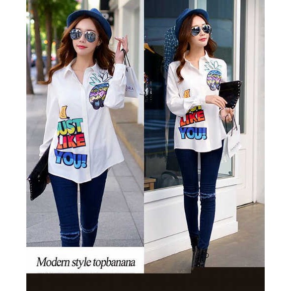 Blouse / kemeja wanita / Import / korean style [Longhem Marina FT]blouse wanita katun putih 13QUO