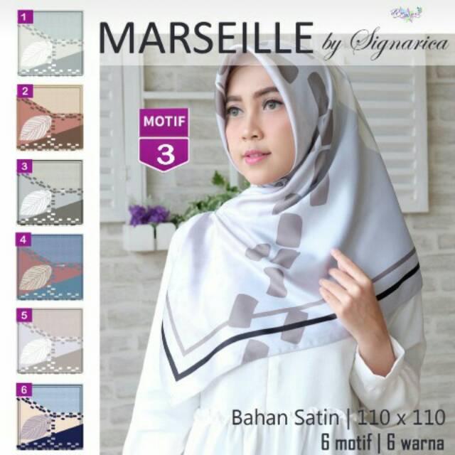 Jilbab Segiempat Marseille Satin Motif 3 By Signarica Hijab Scarf Premium - Square Kerudung Orignal