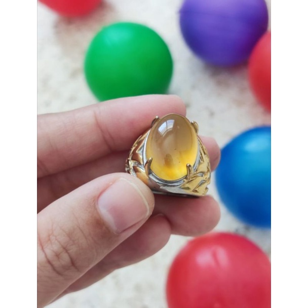 Cincin Ring Titanum Pria Batu Akik Calcedony Kuning