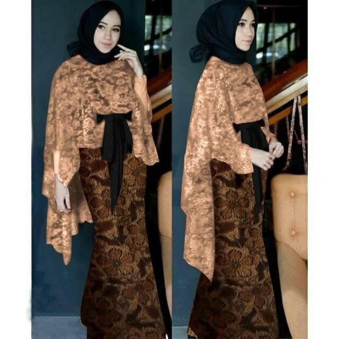 KEBAYA MODERN BAJU KONDANGAN TERBARU MODEL CAPE CAPE BRUKAT NAVI   Terusan