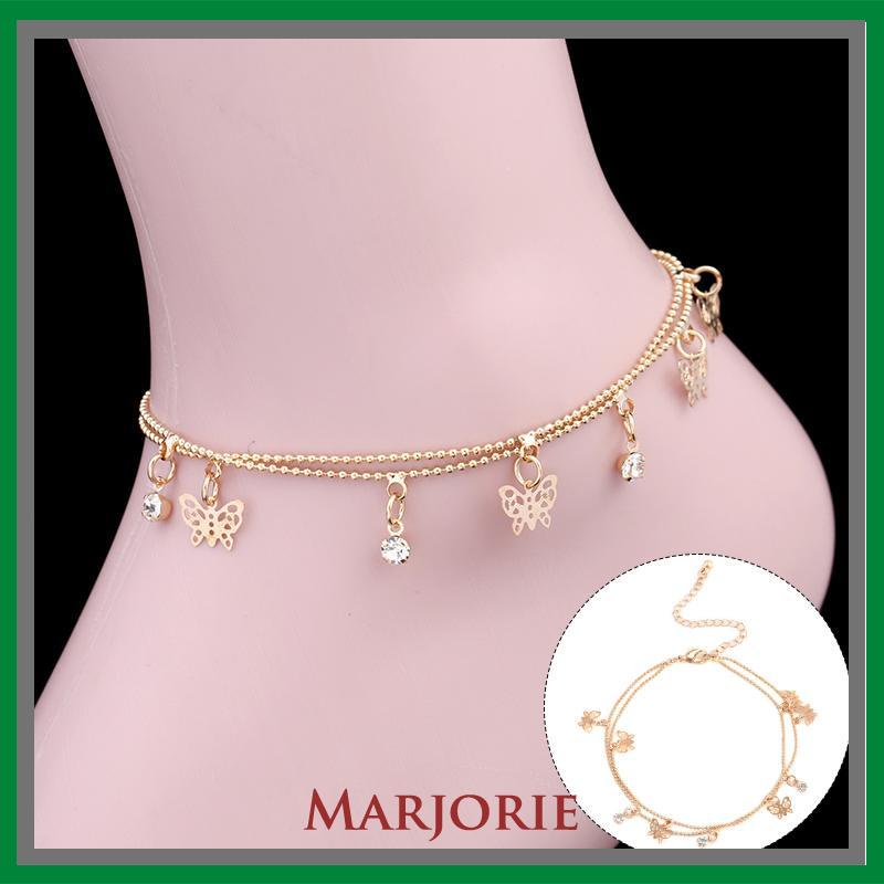 Double Layer Hollow Butterfly Liontin Gelang Kaki Paduan Fashion Sepatu Wanita Yang Indah-MJD