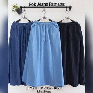 Image of Rok Jeans Panjang Polosan Jumbo tali aktif // Rok Panjang Jeans Jumbo Polosan Tali aktif