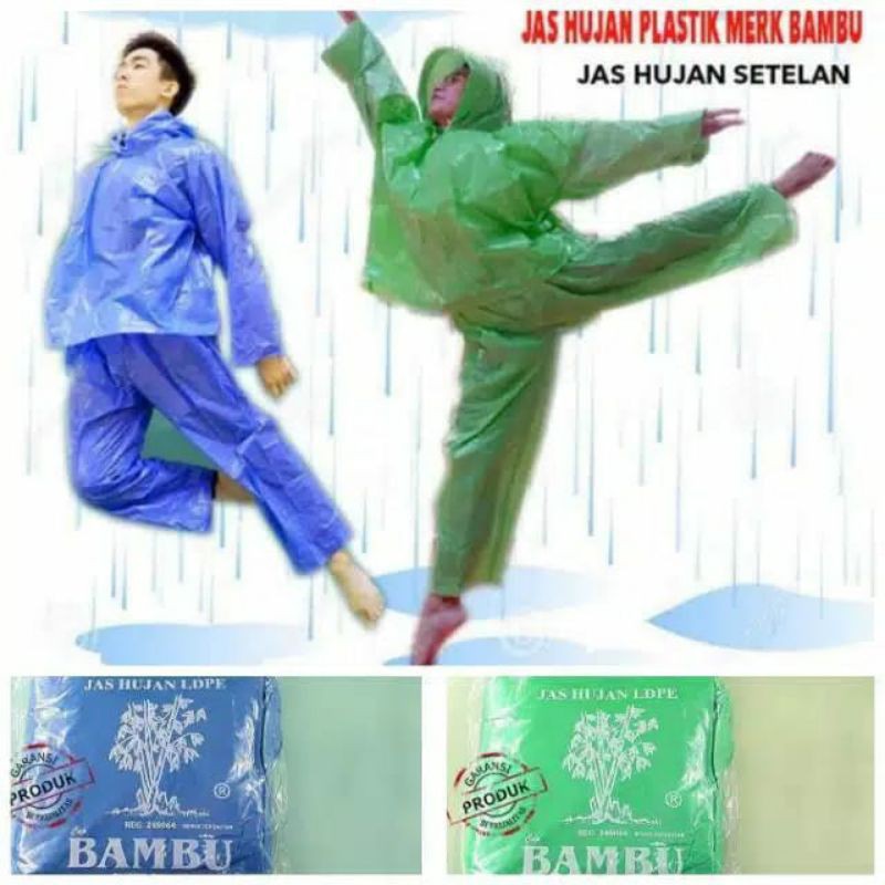 Jas Hujan Plastik BAMBU Setelan Poncho Jas Hujan Plastik Tebal Murah Bagus Raincoat Mantel Emergency