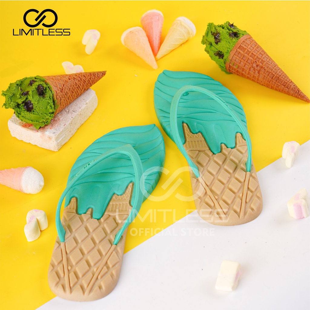 Zerolimit - Sandal Jepit Wanita Ice Cream Lucu Colorfull Sendal Japit Cewek Bentuk Es Krim Nyaman Sandal Wanita Imut Kekinian