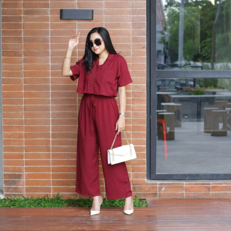 ONE SET KEMEJA CROP KANAYA WANITA/setelan wanita dewasa polos