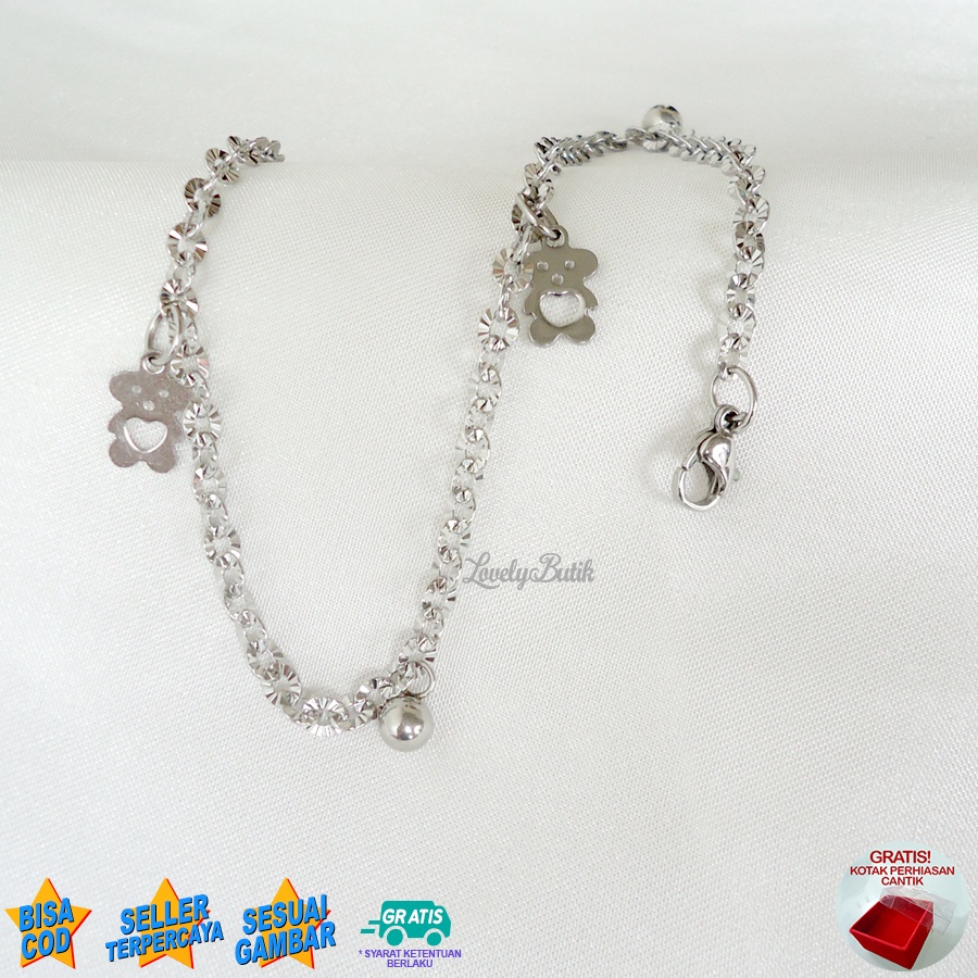 Lovelybutik - Gelang Kaki Dewasa Titanium Anti Karat Bear Gelang Kaki Wanita Titanium Rantai Nori Donat Ukuran 27 Cm BONUS TEMPAT PERHIASAN