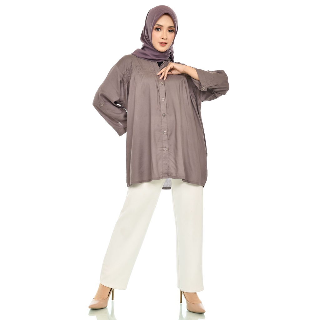 Baju Kemeja Panjang Wanita Polos Oversize Katun Rayon Adem 3L