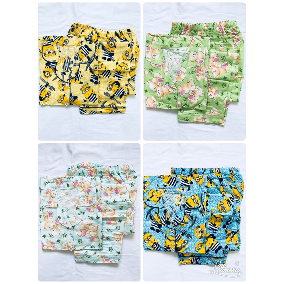 Baju tidur piyama dewasa bear/minion celana panjang lengan pendek 248 - BEAR BIRU, ALL SIZE