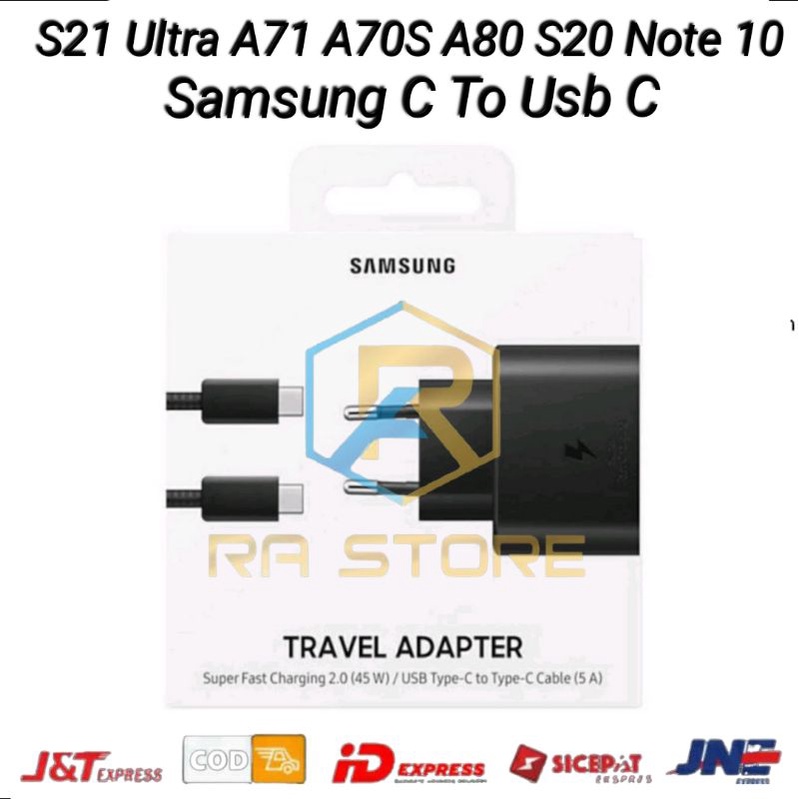 Charger Samsung S21 Ultra A71 A70S A80 S20 Note 10 USB-C TO C Carger Casan Cas TC Charging Original