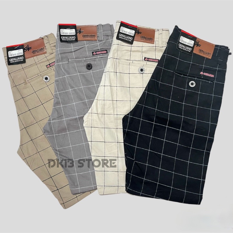 Celana Tartan Pendek Pria Original Gefaliano Katun Strecth/Melar 28-38