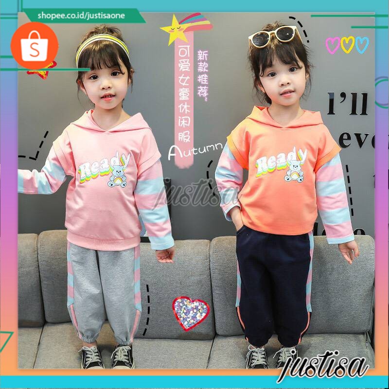 Promo !! setelan anak cewek lucu termurah /  setelan ready bear colour import sz uk 1-2th