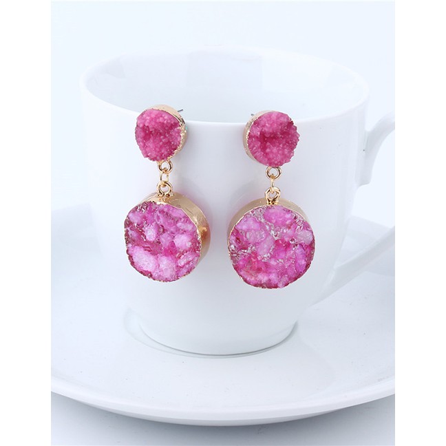 LRC Anting Tusuk Fashion Purple Imitation Natural Stone Round Earrings F62904