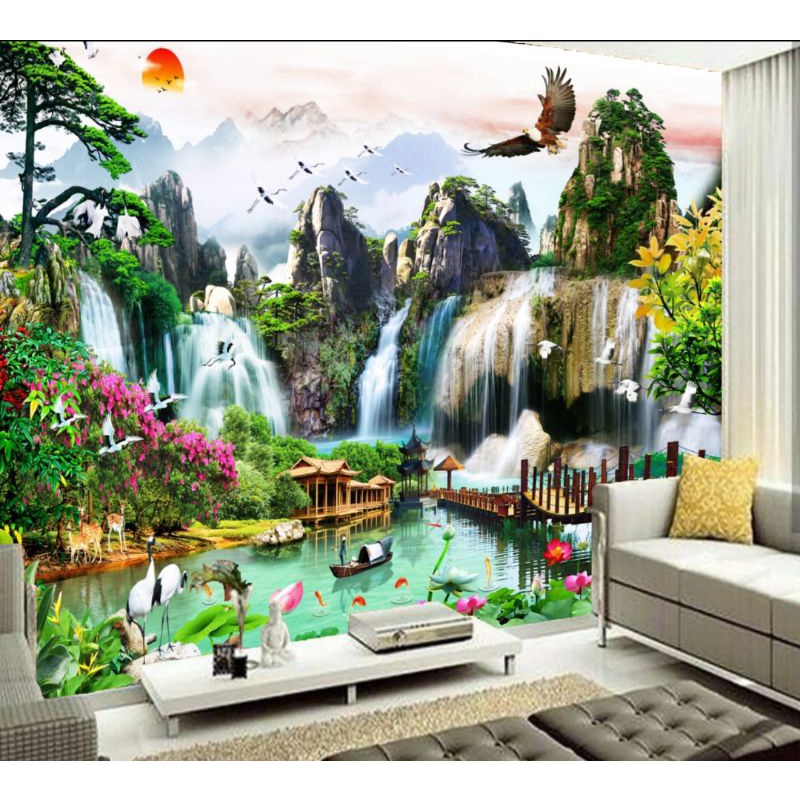 Terlengkap Wallpaper 3d Motif Taman Pemandangan Alam Air Terjun Waterfall 3d - Wallpaper dinding air terjun murah - wallpaper dinding pemandangan alam murah - wallpaper dinding promo termurah