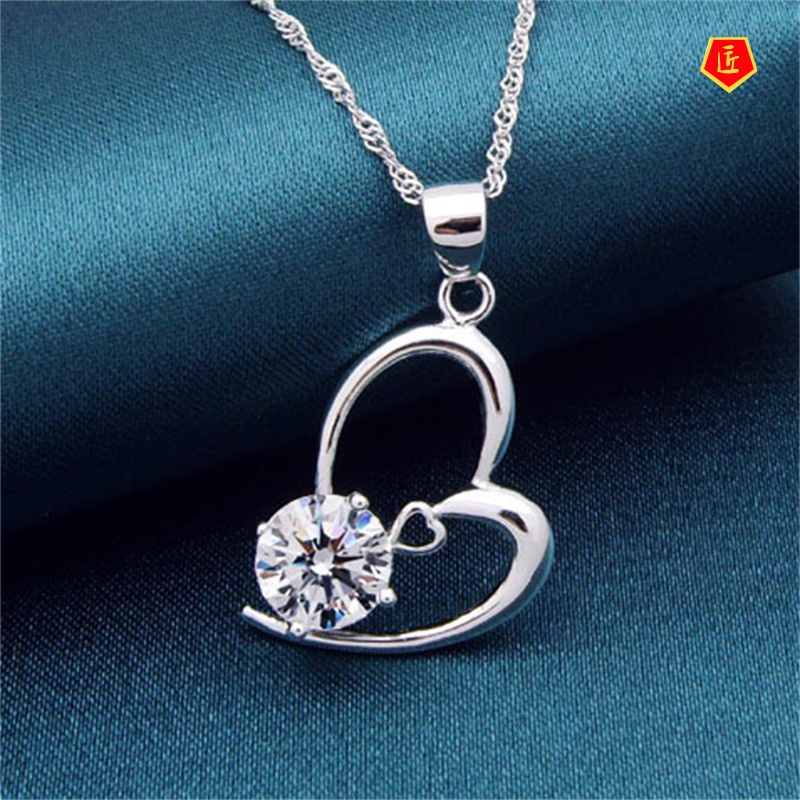 [Ready Stock]Korean New Silver Necklace Crystal Pendant Simple Fashion