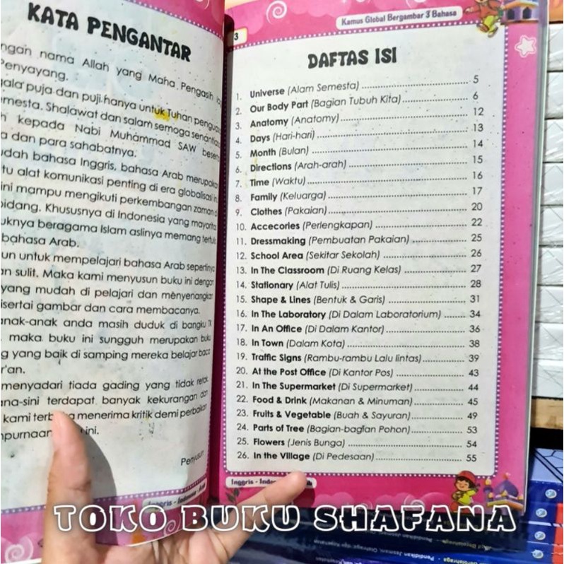 Buku Kamus Global Bergambar 3 Bahasa Inggris Indonesia Arab