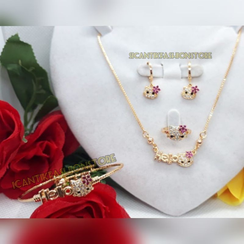 PROMO KALUNG TITANIUM ANAK-ANAK HELLOKITTY TERBARU SATU PAKET/ANTING/GELANG/KALUNG/CINCIN/ANTI KARAT