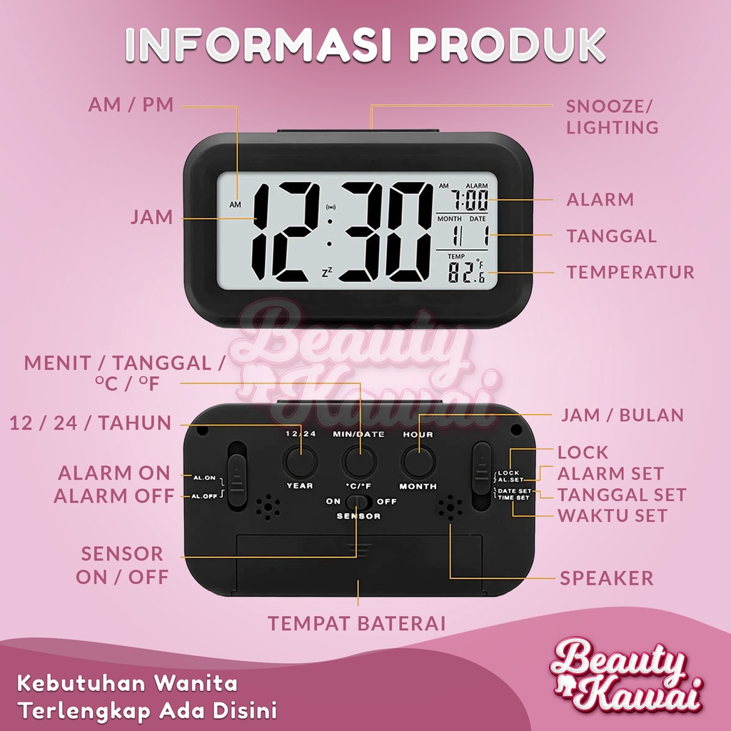 Jam Alarm Portable Meja Digital LED Screen Smart