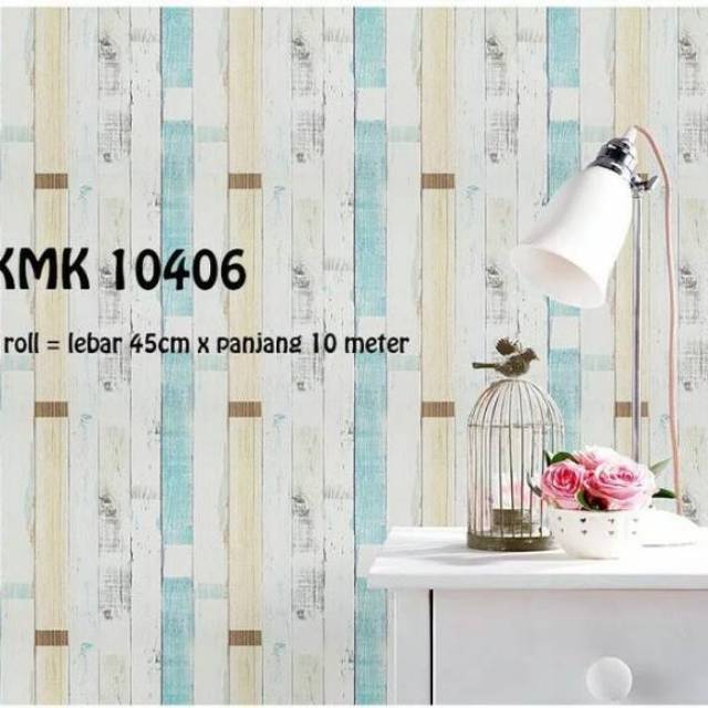 Wallpaper dinding Sticker Dinding Motif Kayu Krem Biru ukuran 45 cm x 10 m CY1066